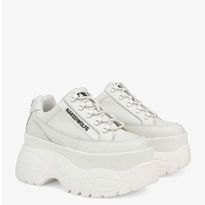 NIB Naked Wolfe EU 37 US 7 Women's White Leather Sprinter Trainers W/Platform.